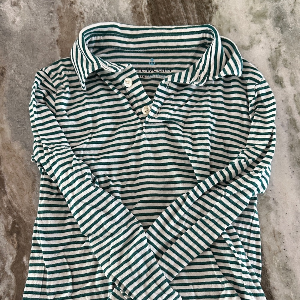 J. Crew Green and White Striped Kids Polo